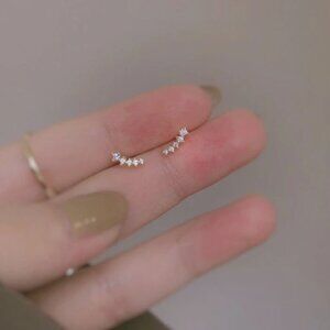 14K Gold Plated Sterling Silver Cz Ear Climber Crawler Tiny Stud Earrings